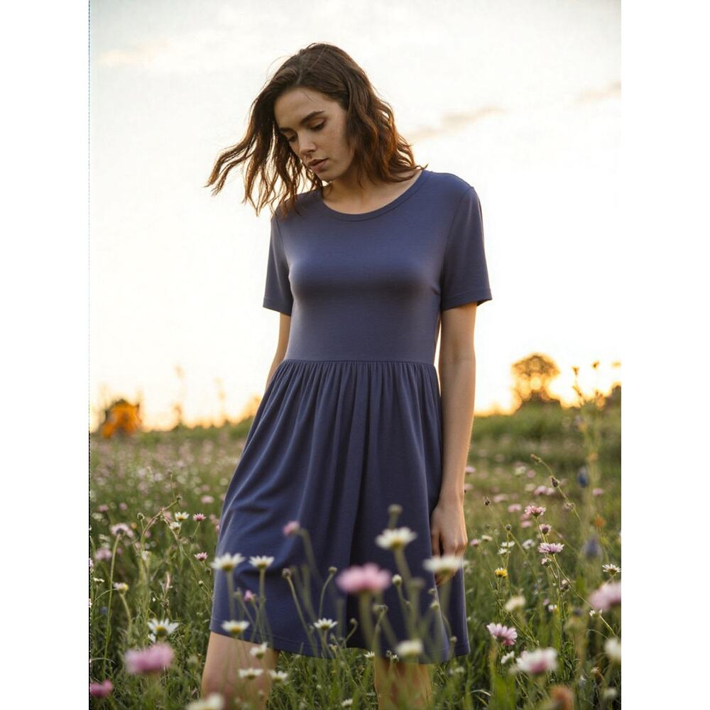 Women Dress Longyuan Women Short‎ Sleeve Dress Size M Blue